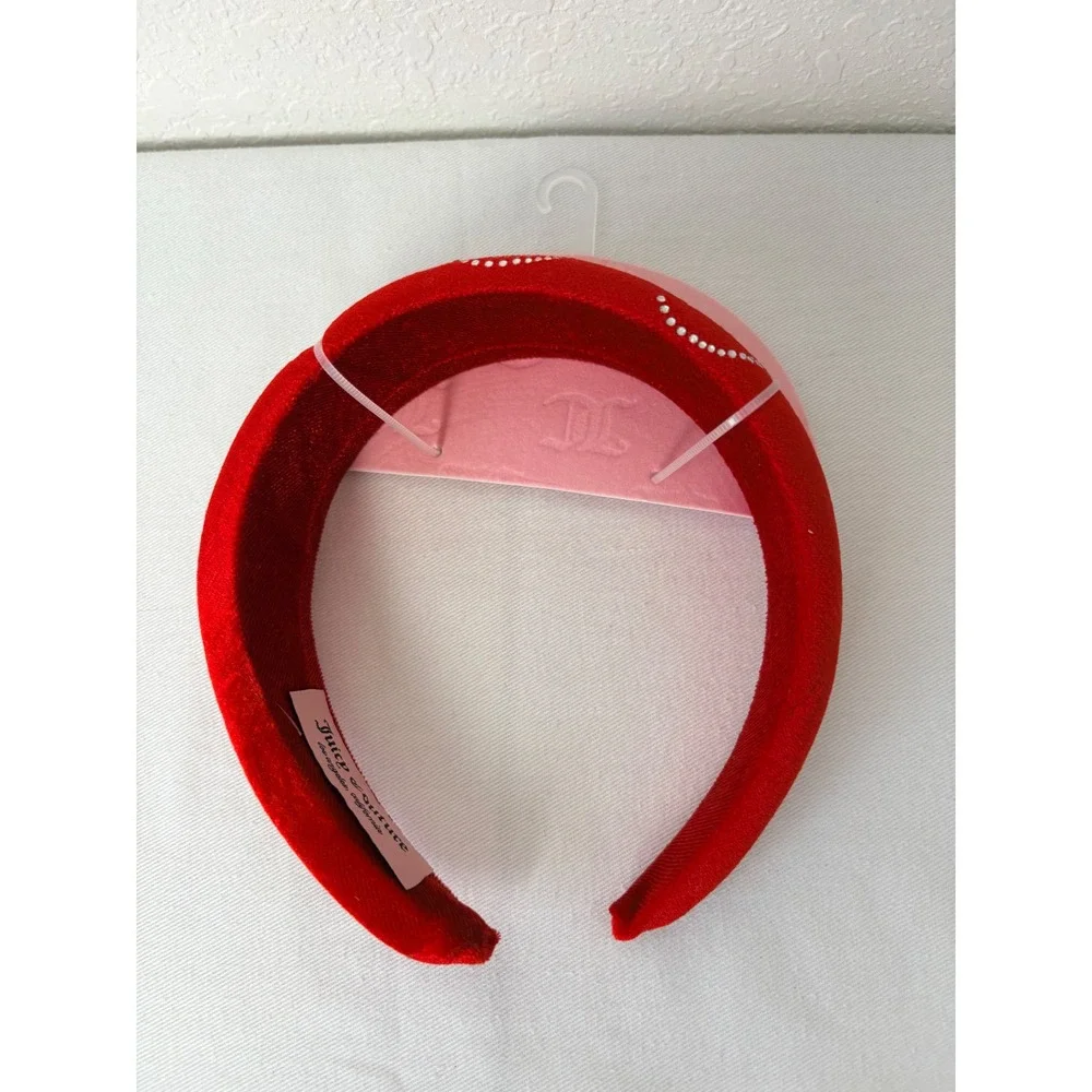 Juicy‎ Couture Red Velvet Padded Headband Rhinestone Logo Y2K Hair Accessory NEW